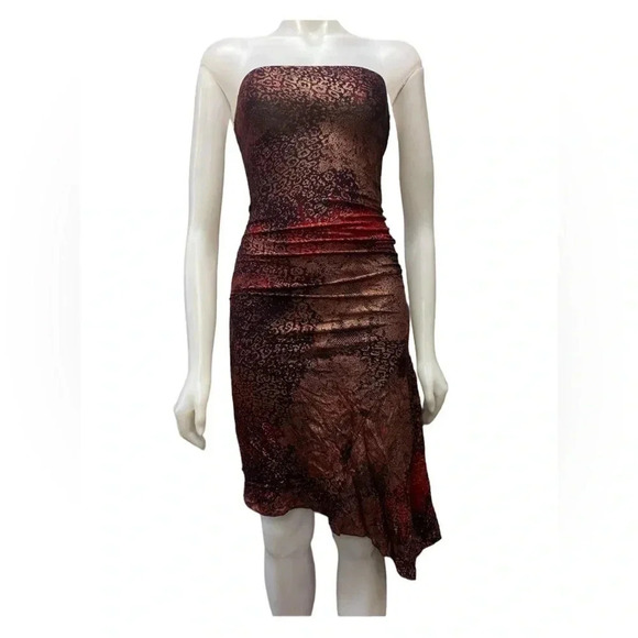 Le Chateau Shimmering Sleeveless Cocktail Burgundy & Gold Dress Size Small - Picture 4 of 9